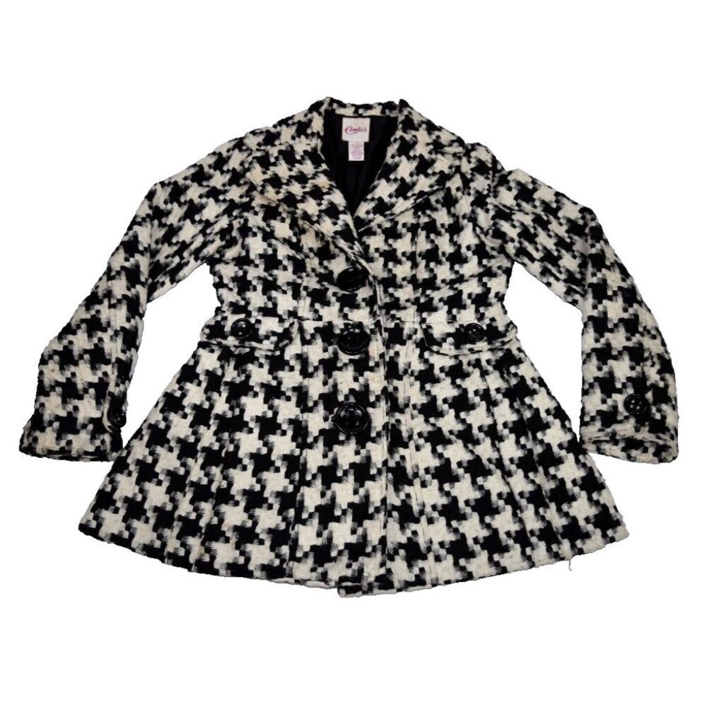 Vintage Candies Size M Black Ivory Big Houndstooth Peacoat Jacket Wool 90s - Picture 2 of 11